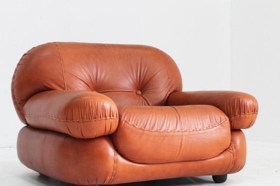 Image 1 of Sapporo Italienischer Cognac-Leder-Designersessel Mobil Girgi 1970er Jahre