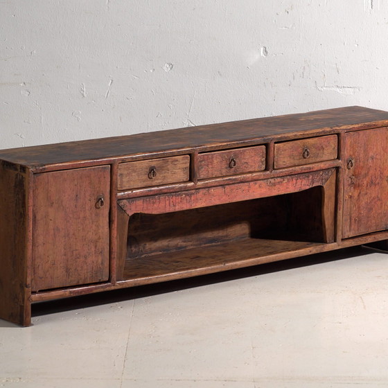Antico mobile basso laccato rosso in pino – Cina, circa 1900 – Credenze, Iron (photo 4 of 40)