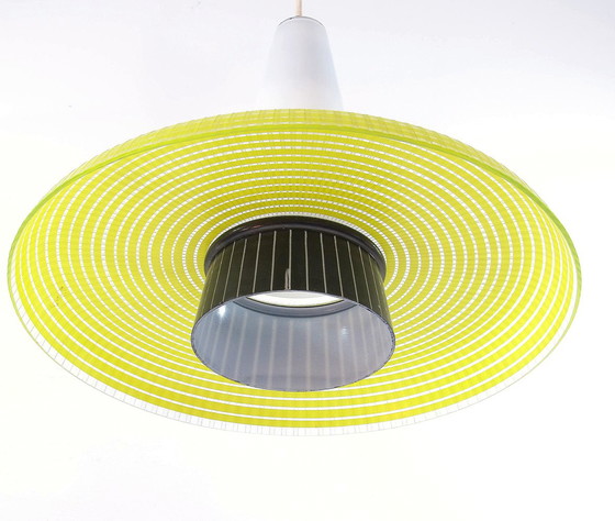 Image 1 of Glazen gele jaren vijftig vintage design hanglamp