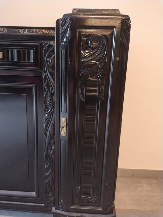 Image 1 of Art Deco Buffet met gedetailleerd inlegwerk en marmeren blad