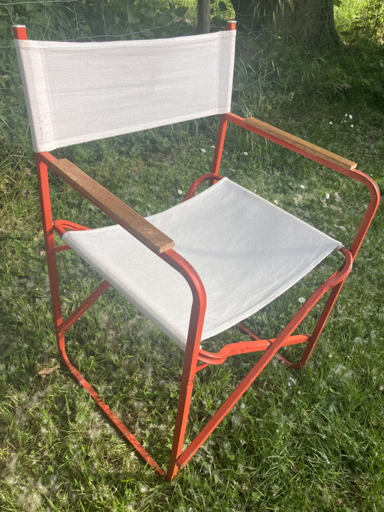 Image 1 of Set of vintage Italian director's chair / folding chair / garden chair metal canvas / cotton