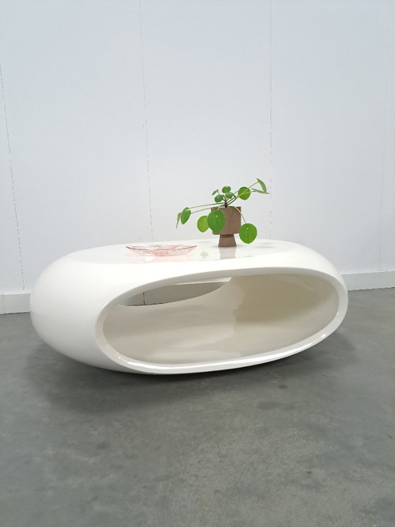 Image 1 of White Space Age oval round table with open compartment
