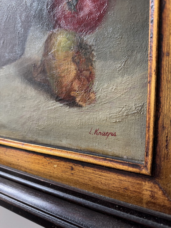 Image 1 of Still life painting, oil on antique canvas