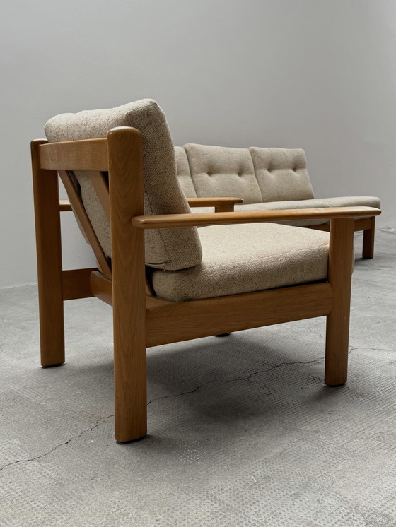 Image 1 of Wilhelm Knoll seating group 3-seater + 2-seater + armchair solid ash wood fabric cream-colored, Germany 1970s