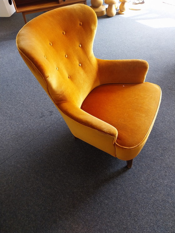 Image 1 of 1 x Fauteuil en velours orange des années 1960 par Theo Ruth artifort.