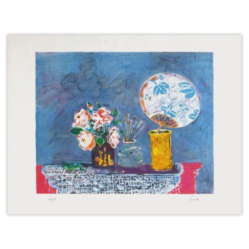 Gilles Gorriti ondertekende lithografie Nature Morte À L'éventail 1990 – lithos zeefdrukken, Paper (photo 2 of 5)