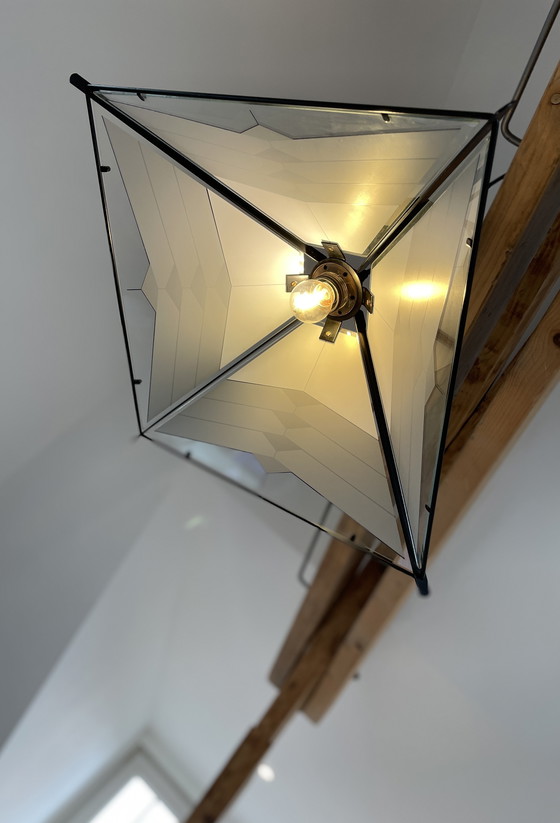 Image 1 of Tiffany style - Art Deco vintage pendant lamp made of metal and glass