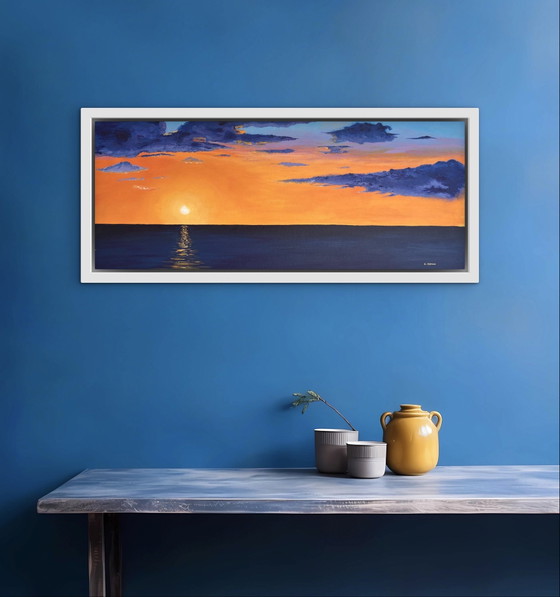 Amber Horizon - Original panoramic acrylic painting on canvas 40 x 100 cm – Paintings & Drawings, Cotton (photo 10 of 12)
