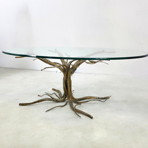 Salvino Marsura table tree root brass glass design vintage