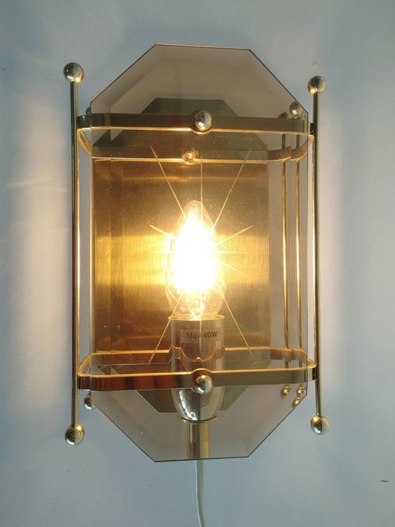 Image 1 of Vintage Scandinavian 1970s 'Hollywood Regency style golden' wall lamp