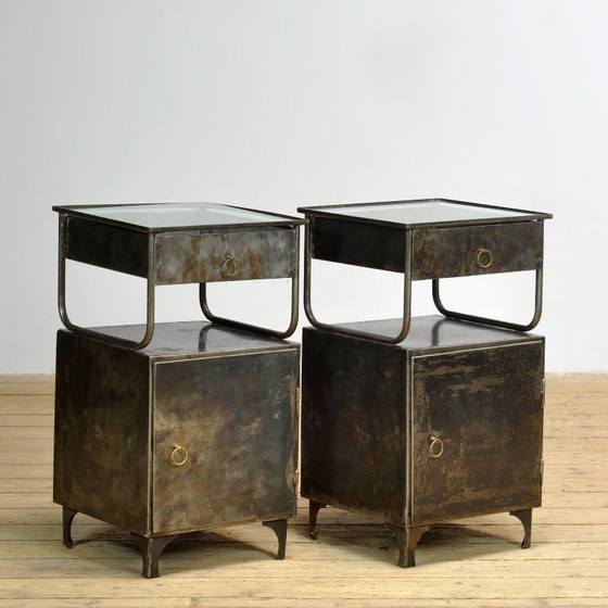 Image 1 of Set ijzeren nachtkastjes, jaren 1950