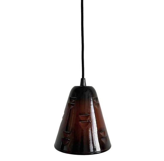 Image 1 of Lampe suspendue vintage métal émaillé marron 1970