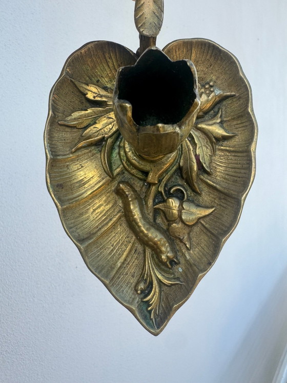 Bougeoir bronze feuille lotus Art Nouveau, Bougeoirs et chandeliers, Doré (photo 2 sur 15)