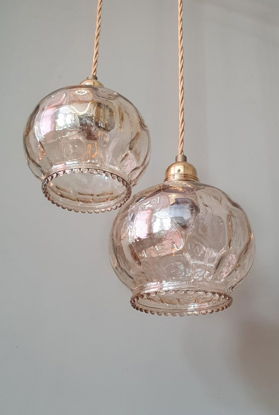 Set vintage di lampade a sospensione color ambra con vetro testurizzato – Metal (photo 13 of 16)