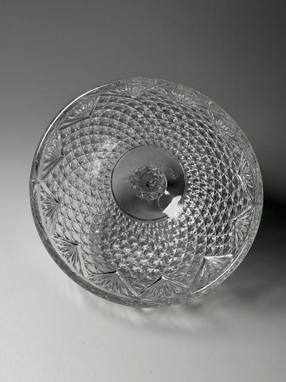 Image 1 of Campana para queso/mantequilla de vidrio prensado estilo Art Déco – Verreries de Scailmont, Bélgica, década de 1930