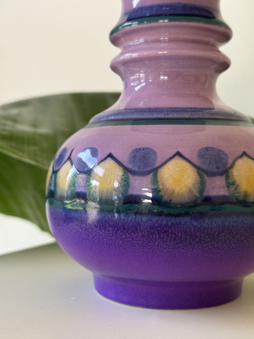 Vase vintage Flora Gouda décor lilas, 60s/70s céramique