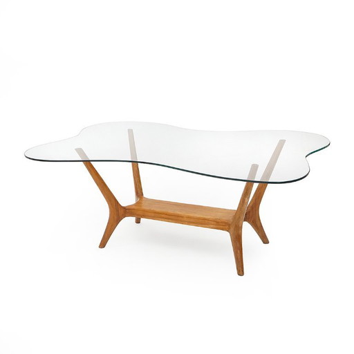 Italian Coffee Table in Wood and Glass, 1950s