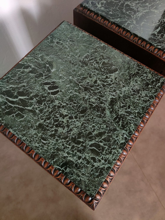 Image 1 of Ensemble de tables de chevet Art Déco avec plateau en marbre