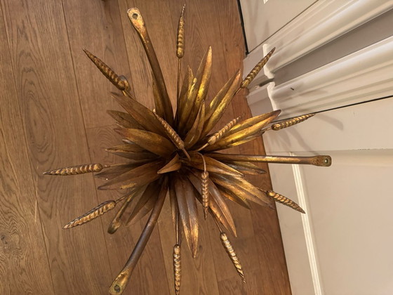Hollywood Regency Side tables with golden grain motif, Metal, Glass (photo 5 of 10)