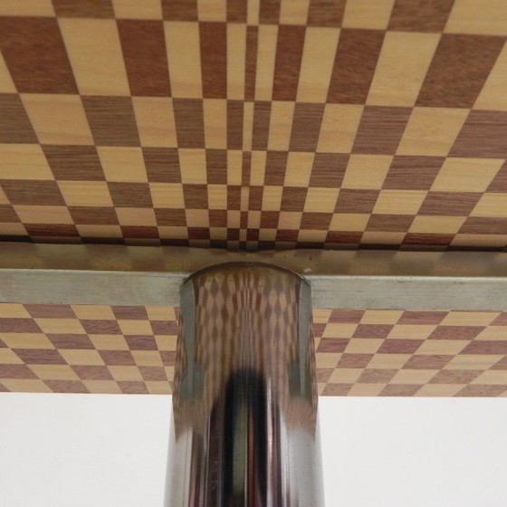 Image 1 of Salontafel opgebouwd uit honderden blokjes hout in een psychedelisch patroon, jaren 90