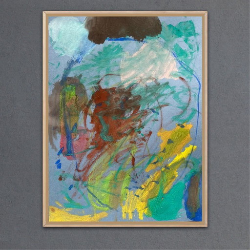 Abstracte gouache op getint papier, 40x30 cm