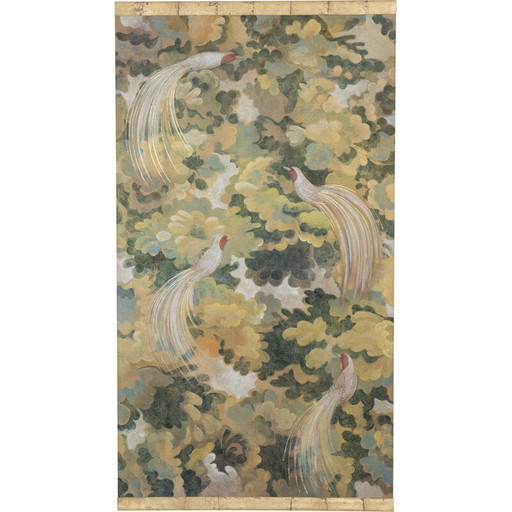 Vintage gemalt Leinwand Vogel auf blattreichen Hintergrund