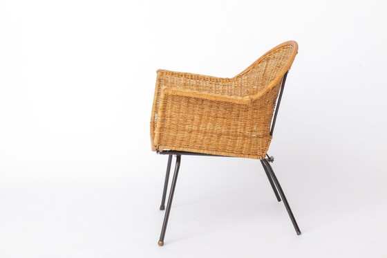 Image 1 of Vintage rieten fauteuils van Gianfranco Legler uit de jaren 1950 | Set van 3 Zwitserse rotan loungestoelen | Mid-century modern