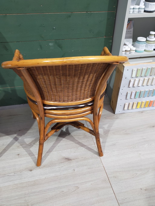 Vintage Rotan Stoel Met Kussen