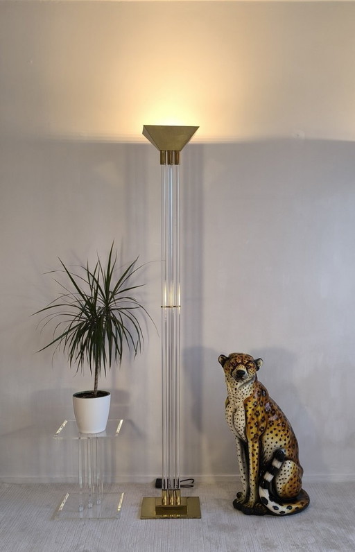 ✨✨ Magnificent and rare German floor lamp signed VEREINIGTE WERKSTÄTTEN in lucite and brass ✨✨