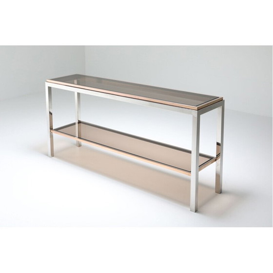 Image 1 of Vintage console table with 2 levels chrome and brass