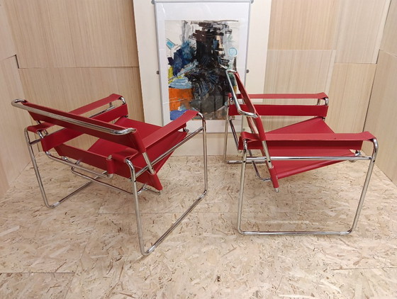 Image 1 of KNOLL Studio Set van 2 WASSILY B3 fauteuils (NIEUW) in rood leer