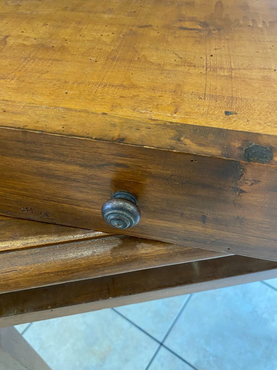 Schreibtisch mit einer großen Schublade aus massiver Eiche, um 1950, 78 x 58 cm – Wood (photo 16 of 19)
