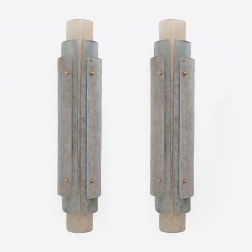 Pair of Murano Scavo Glass Wall Lamps with Brass Details