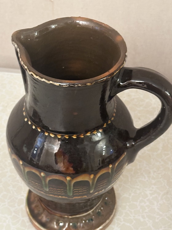 Image 1 of Vintage glazed pottery pitcher from Romania H 27 cm