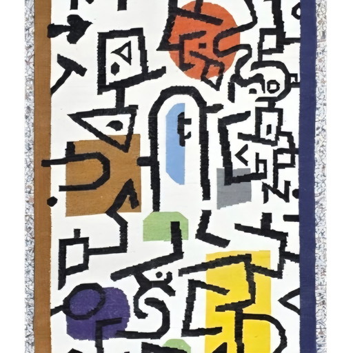 Paul Klee Style Wool & Cotton Woven Rug: Rich Harbour Gallery Carpet (80x415cm)
