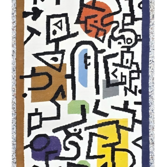 Image 1 of Tapis tissé en laine et coton style Paul Klee : Tapis Rich Harbour Gallery (80x415cm)