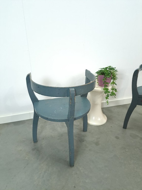 Image 1 of Old wooden blue set of chairs with flowers from Sweden