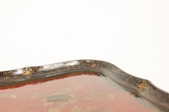 Image 1 of Coffee table with removable top in red and black lacquered wood. 1950s.