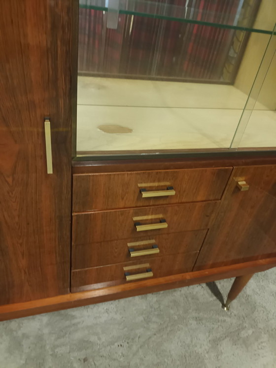 60er Jahre Highboard mit Vitrine, Holz, Glas, Braun (Foto 3 von 13)