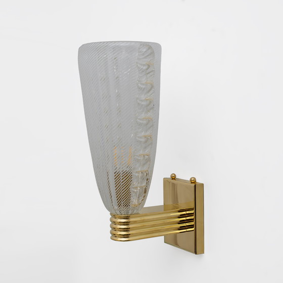 Image 1 of Attributed to Barovier & Toso Brass and "Reticello" Murano Glass Sconces
