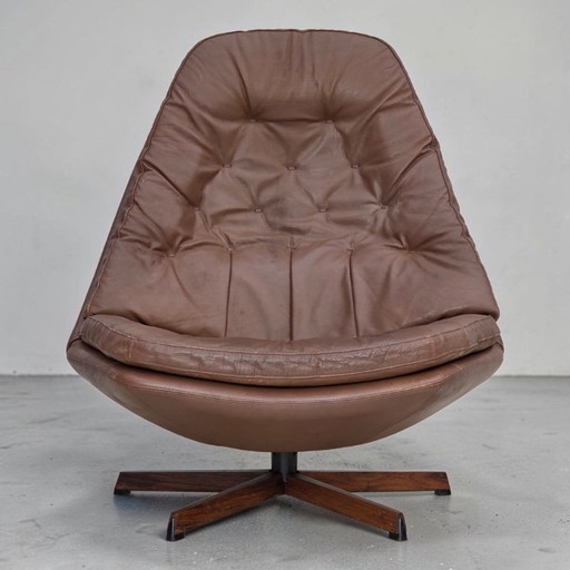 Fauteuil lounge pivotant réglable, design danois Madsen & Schubell, années 1970 – Leather, Metal
