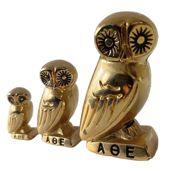 Image 1 of Set of vintage Greek owls by Athena 24k gold 1960's