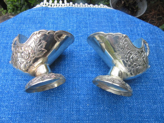 Image 1 of 2 Silver Plate Sugar Scuttles / Sugar Boats / Candy dishes, vintage