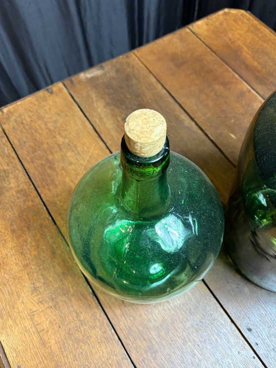Image 1 of Set of 2 Beautiful Large Vintage Dame-Jeannes / Demijohns (Green Glass)