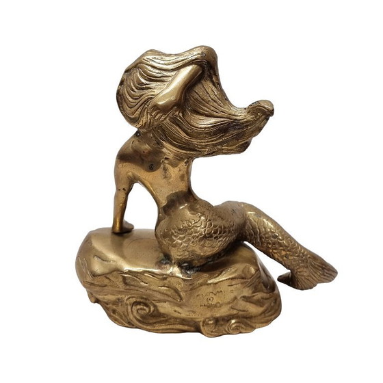 Image 1 of Statue de sirène vintage unique en laiton massif