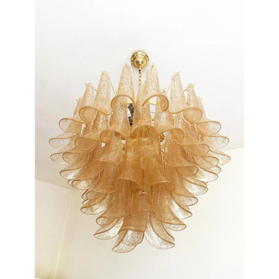 Image 1 of Lámpara de araña moderna “Petali-Selle” de cristal de Murano transparente y dorado, inspirada en Mazzega