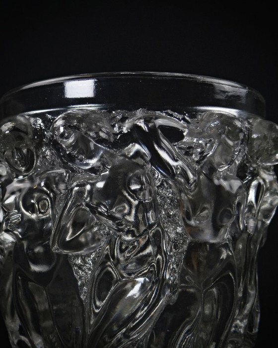 Image 1 of Lalique Bacchantes unsigned vintage clear crystal vase mid 20th century