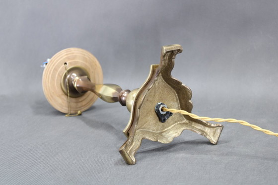 Image 1 of 1940s Restored Brass Table Lamp with Glass Shade
