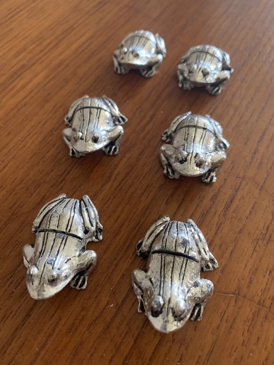 Image 1 of Verzilverde messensteunen in kikkerstijl, set van 6