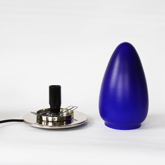 Image 1 of Vintage blauwe en chromen eivormige tafellamp